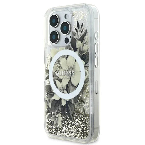 Guess Cover Hülle Magsafe Liquid Glitter Beige