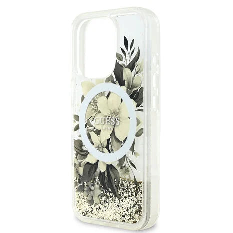 Guess Cover Hülle Magsafe Liquid Glitter Beige