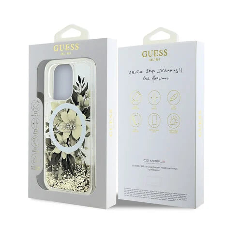 Guess Cover Hülle Magsafe Liquid Glitter Beige