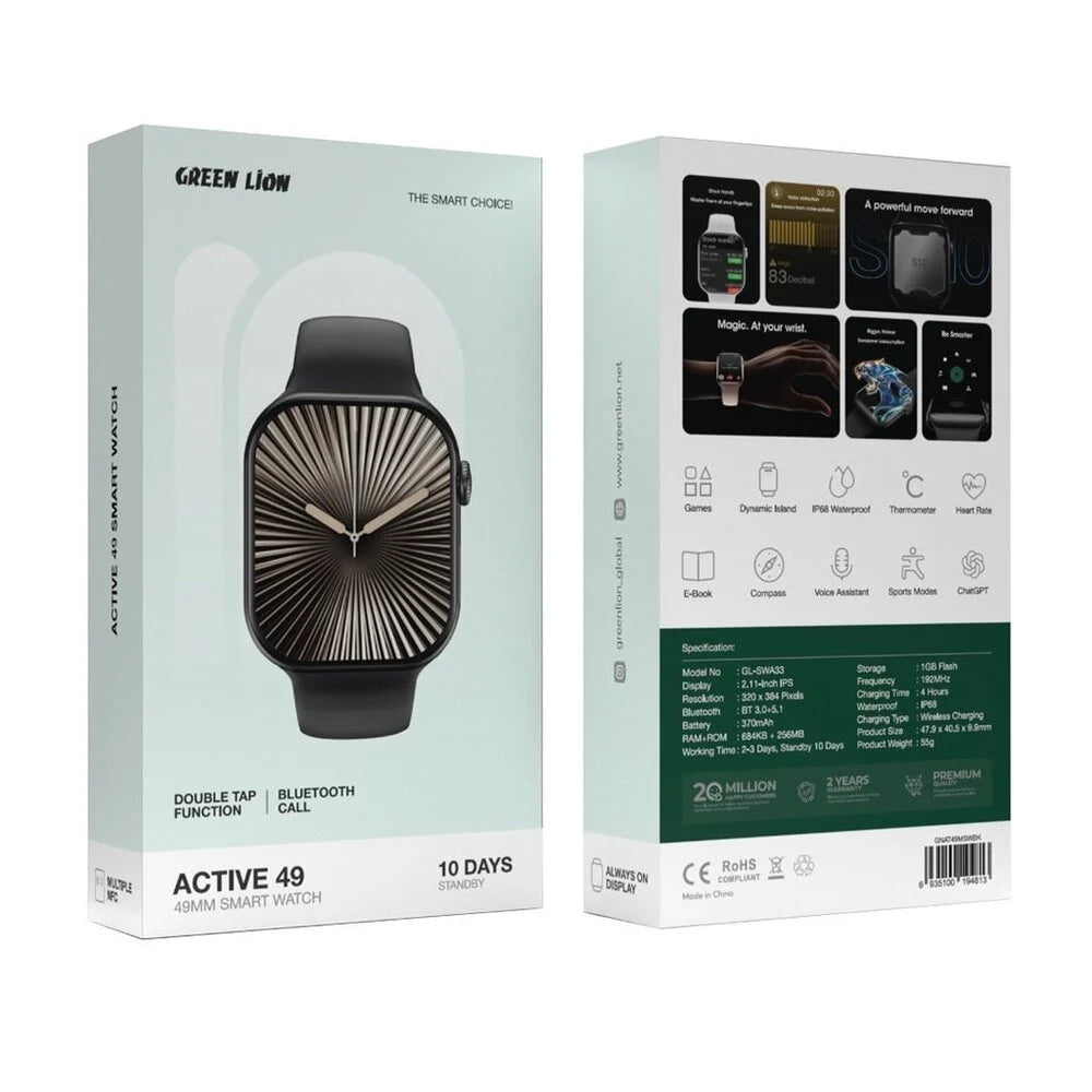 Green Lion Active 49 - 49mm Smart Watch - Black