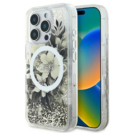 Guess Cover Hülle Magsafe Liquid Glitter Beige