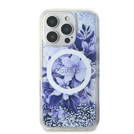 Guess Cover Hülle Magsafe Liquid Glitter Lila