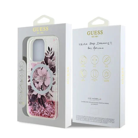 Guess Cover Hülle Magsafe Liquid Glitter Rosa