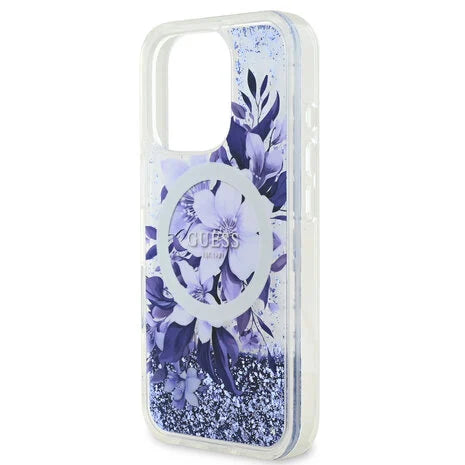 Guess Cover Hülle Magsafe Liquid Glitter Lila
