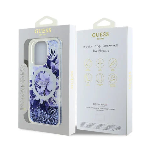 Guess Cover Hülle Magsafe Liquid Glitter Lila