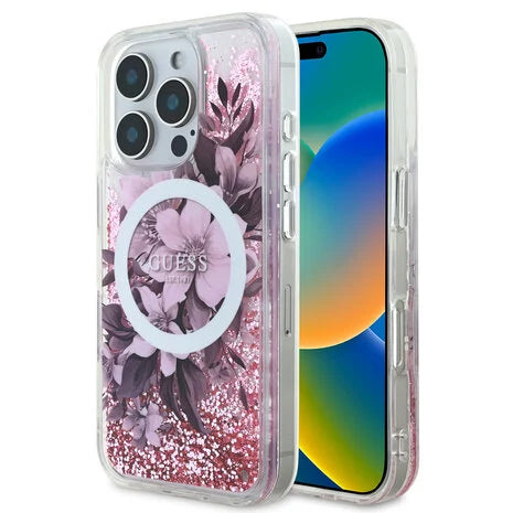 Guess Cover Hülle Magsafe Liquid Glitter Rosa
