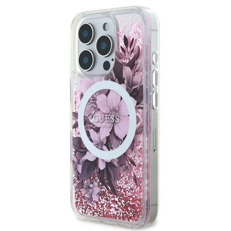 Guess Cover Hülle Magsafe Liquid Glitter Rosa