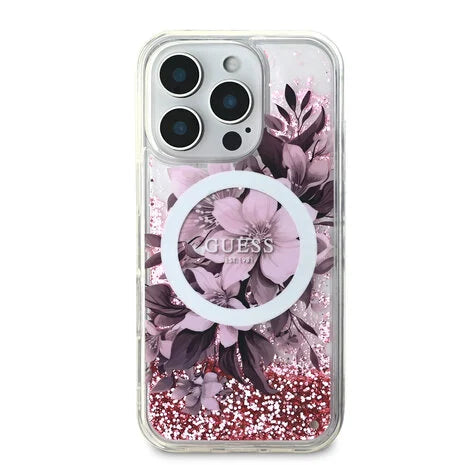 Guess Cover Hülle Magsafe Liquid Glitter Rosa
