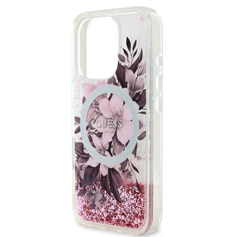 Guess Cover Hülle Magsafe Liquid Glitter Rosa